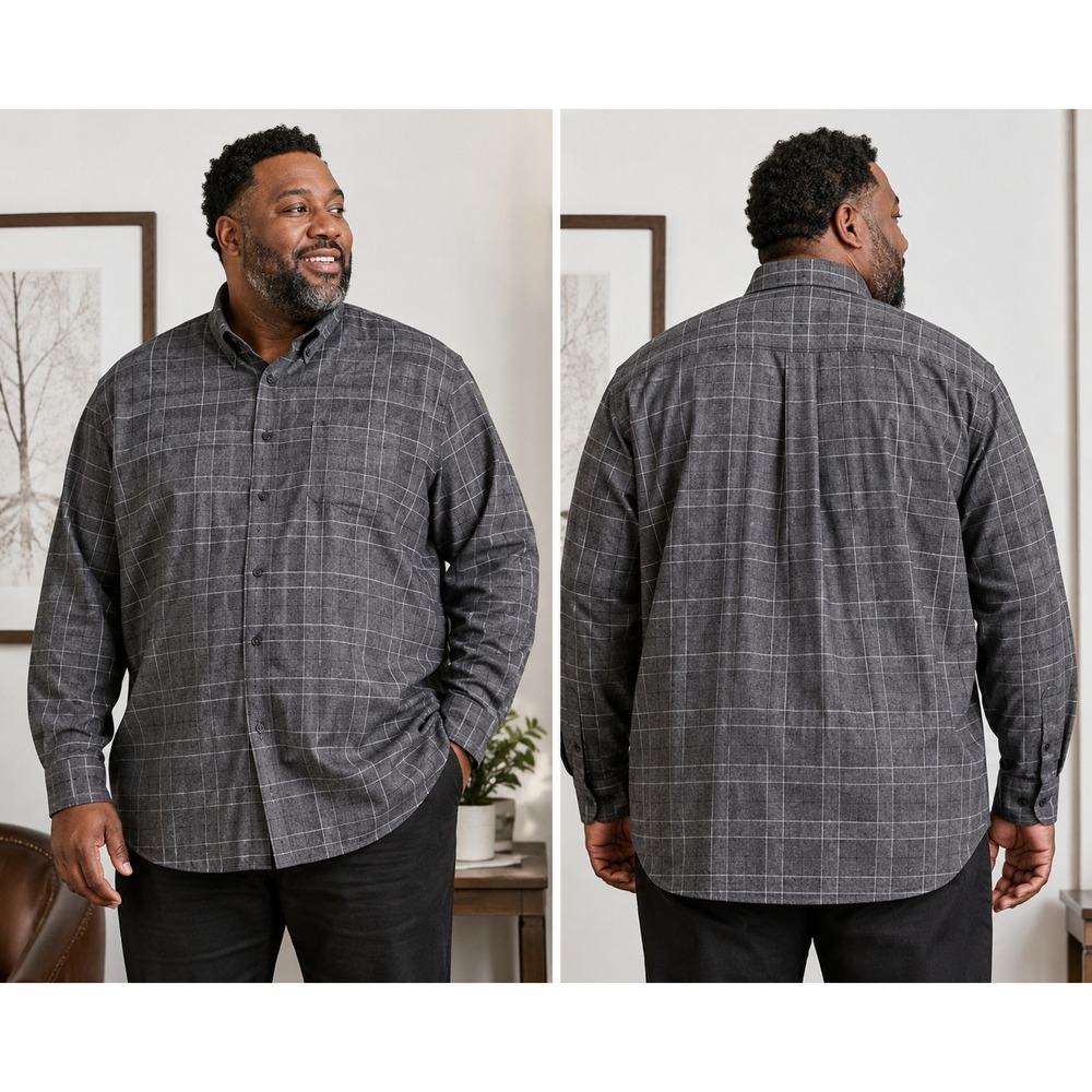 Daniel Cremieux 3XT Tall Button Front Shirt Gray Windowpane Plaid NWT Cotton